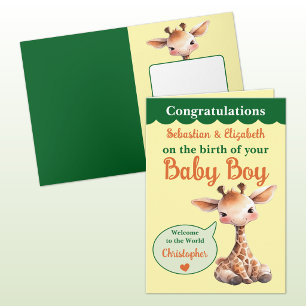 Lieve giraffe voeg namen toe oranje groene baby jo kaart