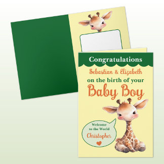 Lieve giraffe voeg namen toe oranje groene baby jo kaart