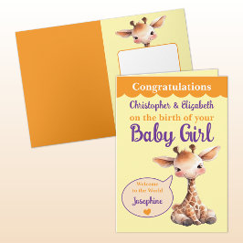 Lieve giraffe voeg namen toe oranje paarse baby me kaart