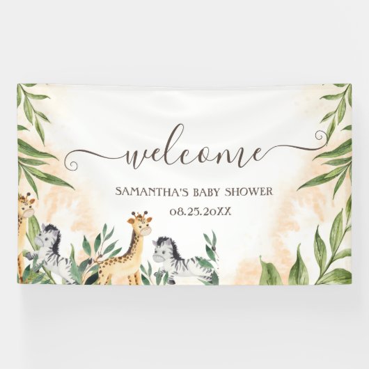 Lieve Giraffe, Zebra Verlaat Babyfeestje Spandoek (Horizontaal)