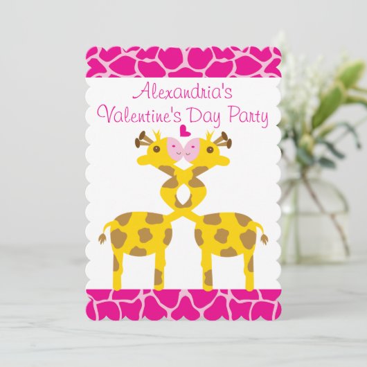 Lieve Giraffes in Liefde Roze Kinder Valentijnse Kaart (Staand voorkant)