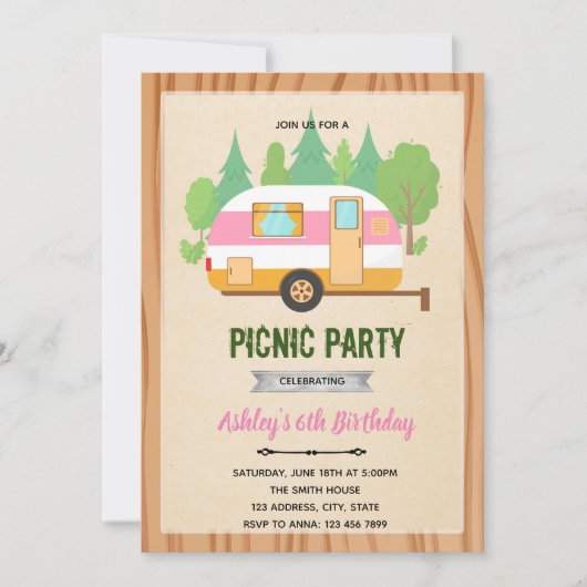 Lieve glamping picknick thema uitnodiging (Voorkant)