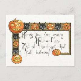 Lieve glimlachende Jack-o'-lantaarn zwarte kat Briefkaart