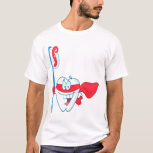 Lieve Glimlachende Superheld Tand Met Tandenborste T-shirt
