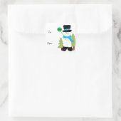 Lieve Glimlachende Vorstige Sneeuwman Vierkante Sticker (Tas)