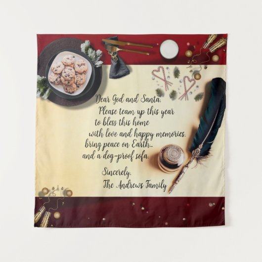 Lieve God en Santa Note Red Christmas Quill Pen Wandkleed (Voorkant)