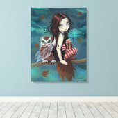 Lieve gotische fee en uil fantasy kunst canvas afdruk (Insitu (Houten vloer))