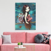 Lieve gotische fee en uil fantasy kunst canvas afdruk (Insitu (Woonkamer))