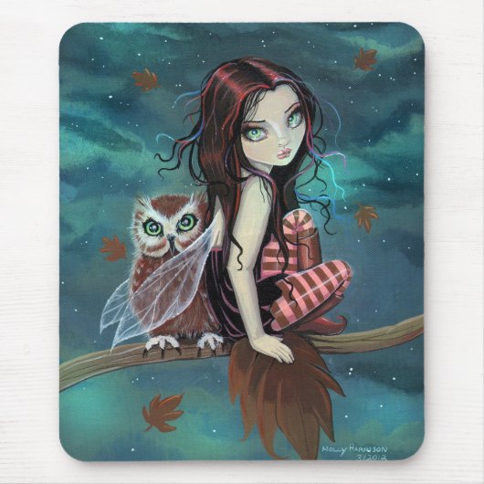 Lieve gotische fee en uil fantasy kunst muismat (Voorkant)