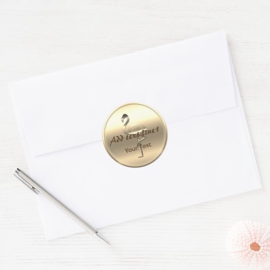 Lieve Gouden Flamingo Aanpasbare Tekst Ronde Sticker (Envelop)