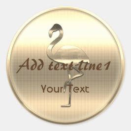Lieve Gouden Flamingo Aanpasbare Tekst Toevoegen Ronde Sticker
