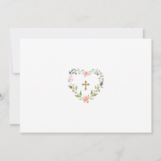 Lieve Gouden Kruis Bloemen Meisje Foto Doop Kaart (Achterkant)