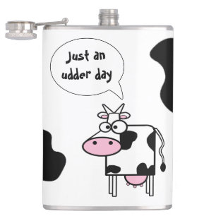 Lieve Grappige Cartoon Koe Melk Uier Dag Heupfles