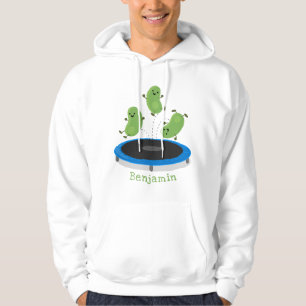 Lieve grappige groene bonen op trampoline cartoon hoodie