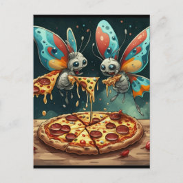 Lieve grappige insecten die een pizza eten grappig briefkaart