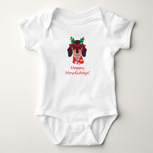 Lieve grappige kerst hond dachshund vrolijk Hoewei Romper (Voorkant)