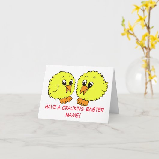 Lieve grappige Pasen kuikens cartoon Kaart (Gele Bloem)