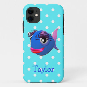 Lieve Grappige Tekenfilm Vis Persoonlijke Stippen iPhone 11 Hoesje