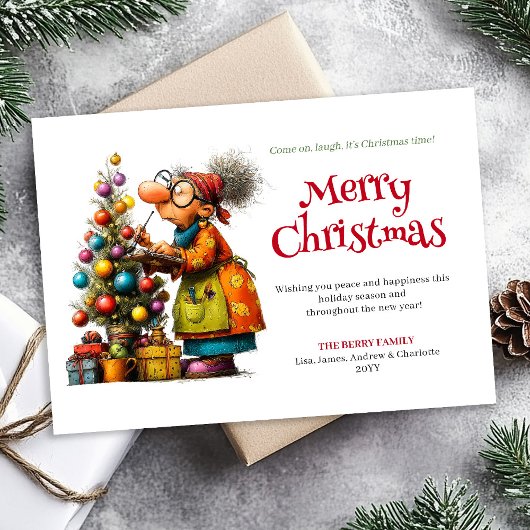 Lieve Grappige Vrouw Kerstmis Stripstijl Kaart