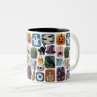 Lieve griezelige Halloween-icoontjes Tweekleurige Koffiemok