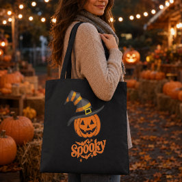 Lieve Griezelige Pompoen Heksenhoed Halloween Tote Bag