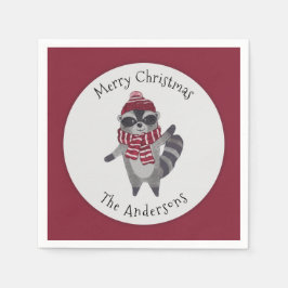 Lieve grijze en rode aquarel Kerstwasbeer Servet