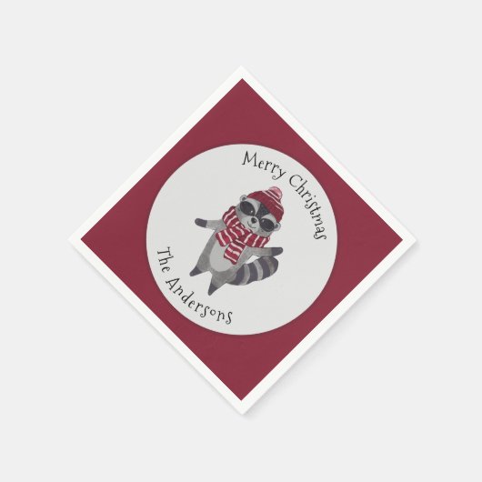 Lieve grijze en rode aquarel Kerstwasbeer Servet (Hoek)