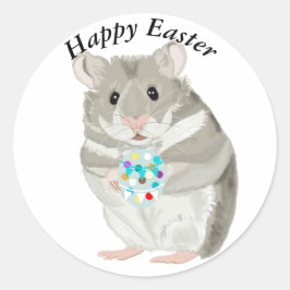 Lieve Grijze Hamster met een Pasen Ei Bewerkbaar Ronde Sticker