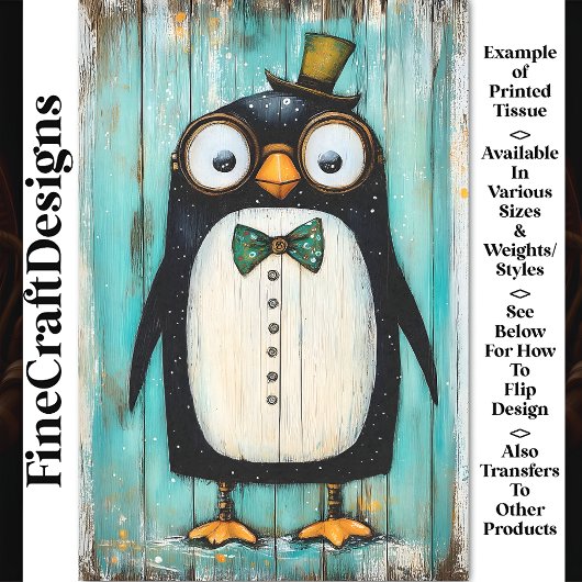 Lieve Gril Stoomtech Pinguïn Met Hoed BR9 Decoupag Tissuepapier