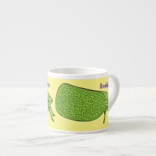 Lieve groene blad springer insect cartoon illustra espresso kop