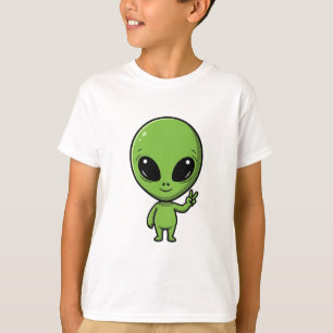 Lieve Groene Buitenaardse Vredesteken Kinderen T-shirt