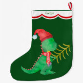 Lieve Groene Dinosaur Persoonlijk Grote Kerstsok (Achterkant)