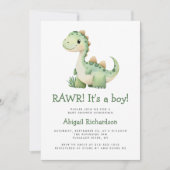 Lieve Groene Dinosaur QR Code Jongens Baby Shower Kaart (Voorkant)