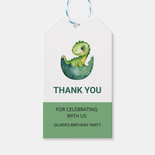 Lieve Groene Dinosaurus Aquarel Kinderverjaardagsf Cadeaulabel (Voorkant)
