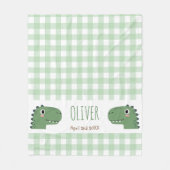 Lieve Groene Dinosauruskop Gingham Naam Geboorte Fleece Deken (Voorkant)