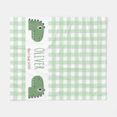 Lieve Groene Dinosauruskop Gingham Naam Geboorte Fleece Deken (Voorkant (Horizontaal))