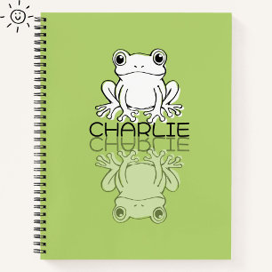 Lieve Groene Kikker Reflectie Doodle Aangepaste Na Notitieboek