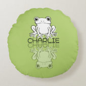 Lieve Groene Kikker Reflectie Doodle Eigen Naam Rond Kussen (Voorkant)