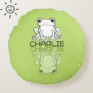 Lieve Groene Kikker Reflectie Doodle Eigen Naam Rond Kussen