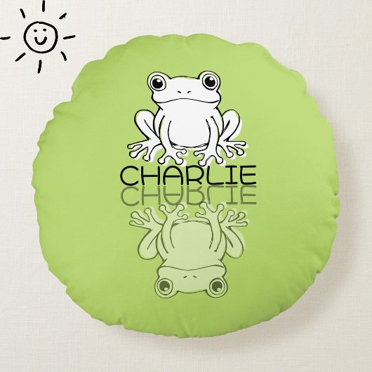 Lieve Groene Kikker Reflectie Doodle Eigen Naam Rond Kussen