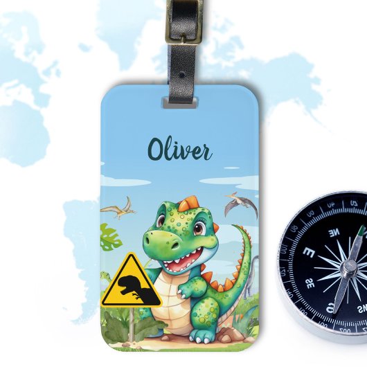 Lieve Groene Trex Dinosaur Persoonlijk Bagagelabel