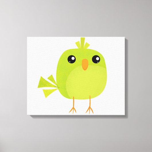 Lieve Groene Vogel Cartoon Canvas Afdruk (Voorkant)