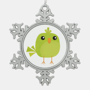 Lieve Groene Vogel Cartoon Tin Sneeuwvlok Ornament
