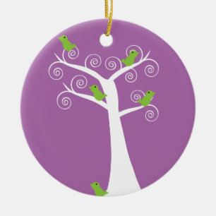 Lieve Groene Vogels Fantasievolle Natuur Design Keramisch Ornament