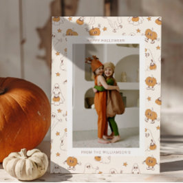 Lieve Groovy Retro Geest Pompoen Halloween Foto Feestdagenkaart