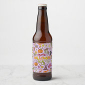 Lieve Halloween Doodle Patroon Bier Etiket (Voorkant)