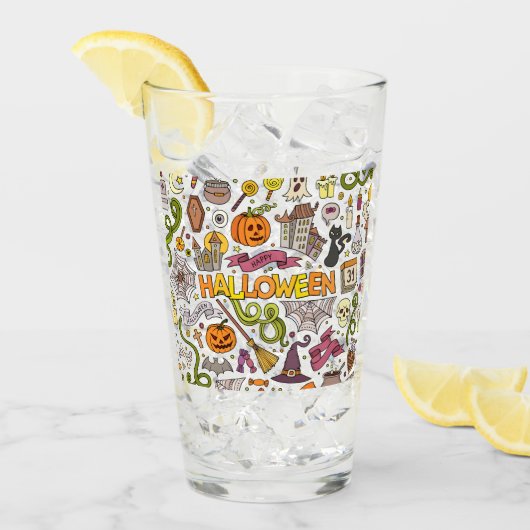 Lieve Halloween Doodle Patroon Glas (Voorkant ijs)