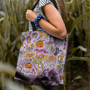 Lieve Halloween Doodle Patroon Tote Bag