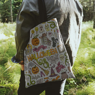 Lieve Halloween Doodle Patroon Tote Bag