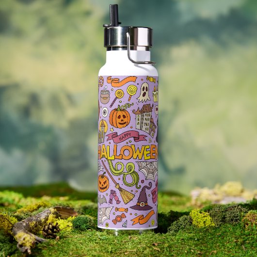 Lieve Halloween Doodle Patroon Waterfles (Buiten)